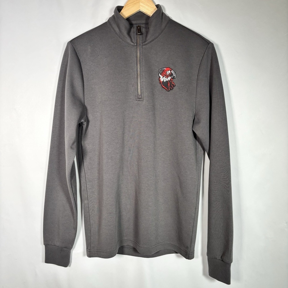 Brooks Brothers Grim Reaper 1/4 Zip Sweater Mens XS Pullover Embroidered Patch - Picture 2 of 6